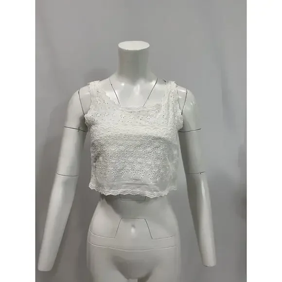 Loveshackfancy 'Luvita' White Silk Crop Top Size 4 - NWT